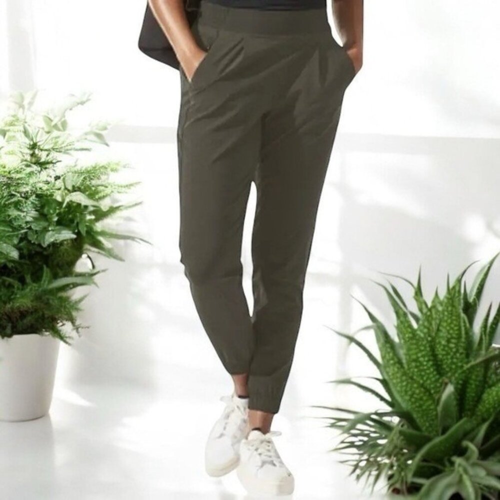 Athleta Textured Brooklyn Jogger Pants Olive Green Stretch Athletic Gym 4‎